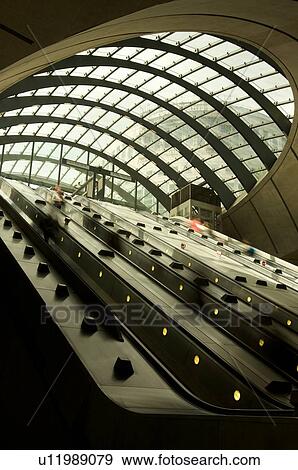 Stock Photo - escalators at Canary Wharf tube station. Fotosearch