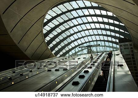 escalators at Canary Wharf tube station View Large Photo Image Stock Photo - escalators at Canary Wharf tube station. Fotosearch