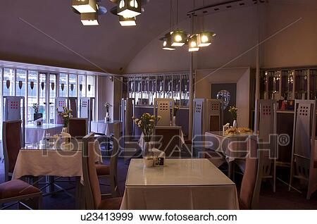 Stock Photo - Interior of Willow Tea Rooms, Glasgow Scotland - design by Charles Rennie Mackintosh. Fotosearch