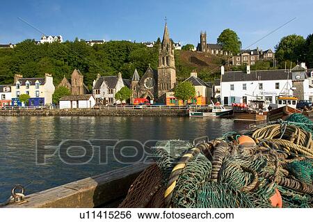 Stock Photograph - Tobermory harbour, Isle of Mull, Scotland, showing view of village. Fotosearch