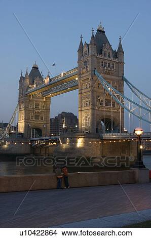 Tower Bridge at night as seen from south bank of Thames View Large Photo Image Picture - Tower Bridge at night as seen from south bank of Thames. Fotosearch