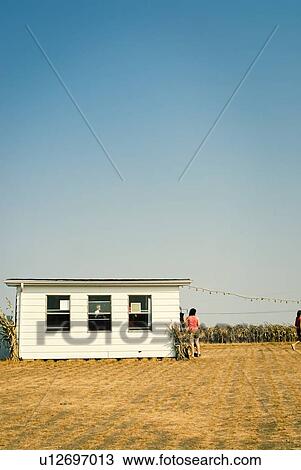 Stock Image - Admission shed of corn maze, just outside Regina, Saskatchewan. Fotosearch
