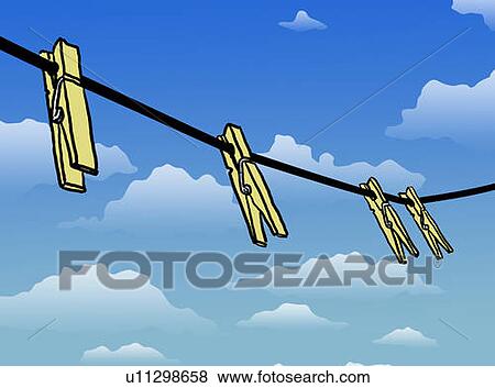 Stock Photo - Clothespins on clothesline. Fotosearch