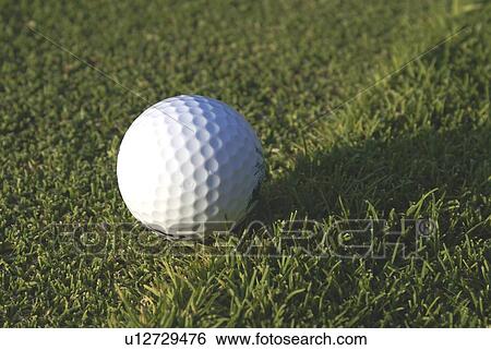 Stock Photograph - Golf ball on organic golf course; Canada, Manitoba, Riding Mountain National Park. Fotosearch