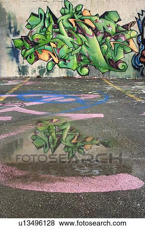 Stock Photo - Graffiti on wall of parkade Halifax, Nova Scotia, Canada. Fotosearch