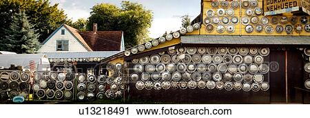 Stock Image - Hubcap collection, Enderby, B. C.. Fotosearch