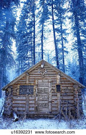 Stock Image - Hunting cabin, part duotone, Alberta. Fotosearch