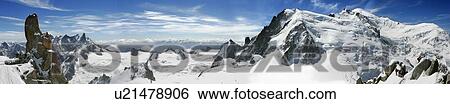 Stock Photograph - Panorama of the Mont Blanc (on the right) seen from the Aiguille du Midi. Fotosearch