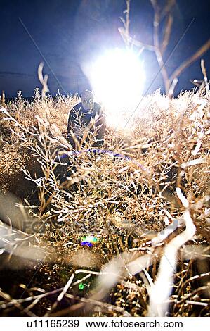 Person wearing gas mask in dead vegetation at night with dramatic light View Large Photo Image Stock Photo - Person wearing gas mask in dead vegetation at night with dramatic light. Fotosearch