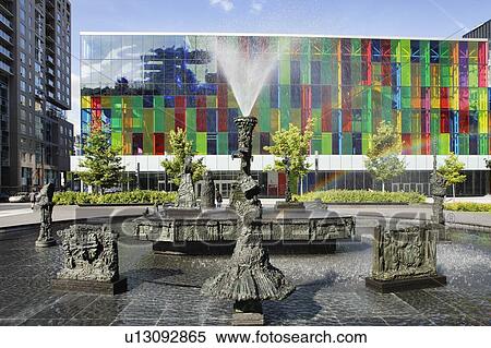 Place Jean-Paul-Riopelle, The Joust sculpture fountain, and Palais des Congres de Montreal, Montreal Convention Centre, Quebec, Canada View Large Photo Image Stock Photography - Place Jean-Paul-Riopelle, The Joust sculpture fountain, and Palais des Congres de Montreal, Montreal Convention Centre, Quebec, Canada. Fotosearch