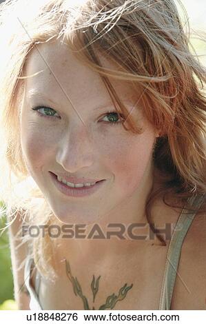 Stock Photograph - Portrait of a young woman, Riding Mountain National Park, Manitoba, Canada. Fotosearch