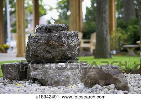 Stock Image - Rock water fountain, Burlington, Ontario.. Fotosearch