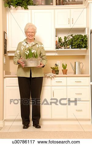 Senior Woman with plants; Canada, Saskatchewan, Regina View Large Photo Image Stock Photo - Senior Woman with plants; Canada, Saskatchewan, Regina. Fotosearch