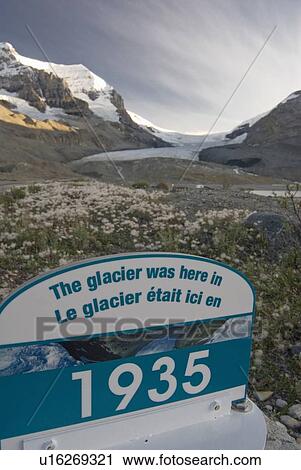 Sign showing how much a glacier has receded, Columbia Icefields, Jasper National Park, Alberta, Canada View Large Photo Image Stock Image - Sign showing how much a glacier has receded, Columbia Icefields, Jasper National Park, Alberta, Canada. Fotosearch