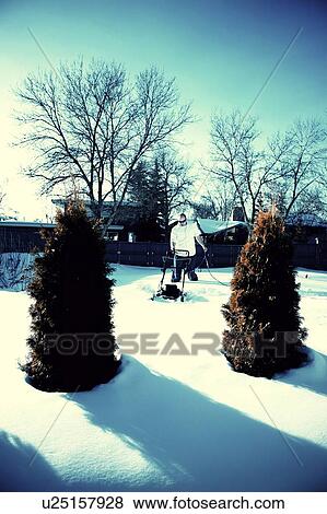 Using electric mower to mow snow-covered yard, Regina, Saskatchewan, Canada View Large Photo Image Stock Photo - Using electric mower to mow snow-covered yard, Regina, Saskatchewan, Canada. Fotosearch