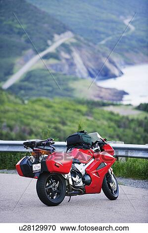 View of Motorcycle and Cabot Trail, Cape Breton Highlands National Park, Nova Scotia, Canada View Large Photo Image Stock Image - View of Motorcycle and Cabot Trail, Cape Breton Highlands National Park, Nova Scotia, Canada. Fotosearch