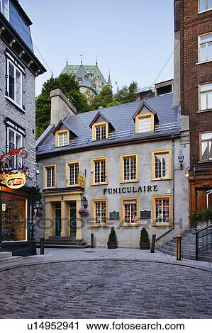 Stock Image - View of Quartier Petit-Champlain and Chateau Frontenac, Quebec City, Canada. Fotosearch