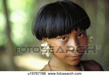 Yanomami young girl before painting, south of Venezuela View Large Photo Image Stock Photo - Yanomami young girl before painting, south of Venezuela. Fotosearch