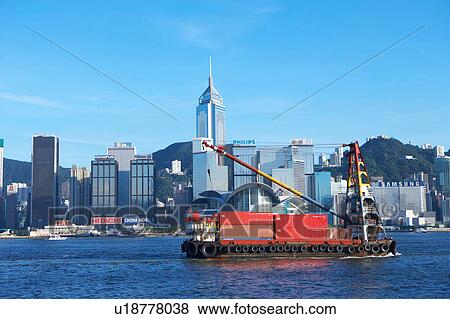 Stock Photo - China, Hong Kong, Container Ship in Hong Kong Harbour. Fotosearch
