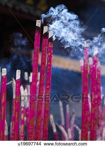 Picture - Incense Burning, Sichuan Province, China, Close up. Fotosearch