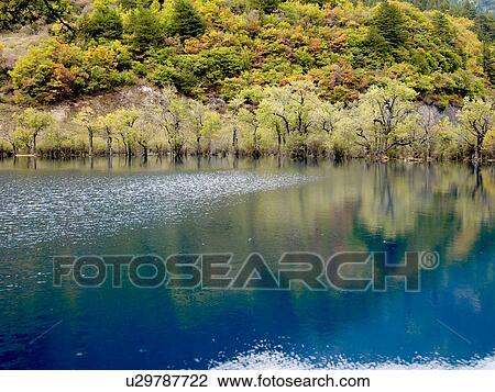 Stock Image - The Shuzheng Lakes, Jiuzhaigou, Sichuan Province, Peoples Republic of China. Fotosearch