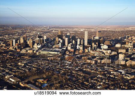 Aerial cityscape of urban Denver, Colorado, United States. View Large Photo Image Picture - Aerial cityscape of urban Denver, Colorado, United States.. Fotosearch