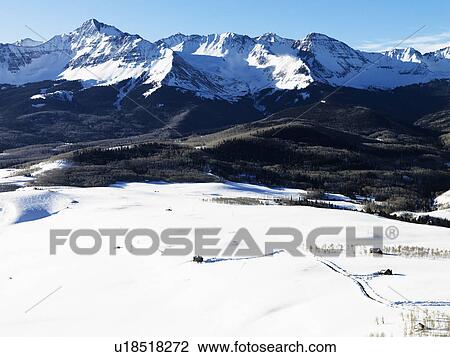 Aerial landscape of Colorado Rockies with snow covered valley View Large Photo Image Stock Image - Aerial landscape of Colorado Rockies with snow covered valley. Fotosearch