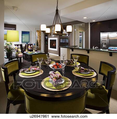 Stock Image - Brightly Colored Contemporary Dining Room. Fotosearch