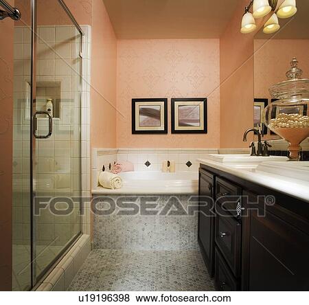 Chic Feminine Pink Bathroom View Large Photo Image Stock Photo - Chic Feminine Pink Bathroom. Fotosearch