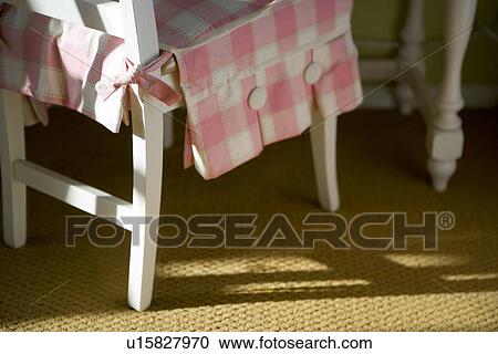 Children S Desk Chair With Pink And White Seat Cover Stock Image