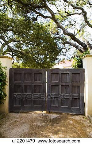 Closed Front Wooden Gate View Large Photo Image Stock Photo - Closed Front Wooden Gate. Fotosearch