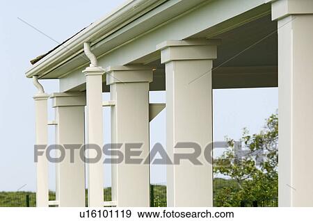 Columns supporting porch roof and rain gutters View Large Photo Image Stock Photo - Columns supporting porch roof and rain gutters. Fotosearch