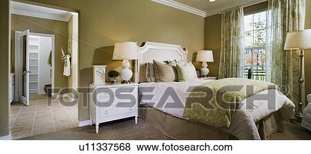 Contemporary bedroom with crown molding, panoramic View Large Photo Image Stock Photo - Contemporary bedroom with crown molding, panoramic. Fotosearch