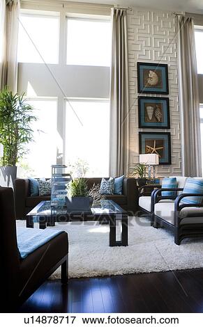 Contemporary loft style living room with area rug View Large Photo Image Stock Photo - Contemporary loft style living room with area rug. Fotosearch