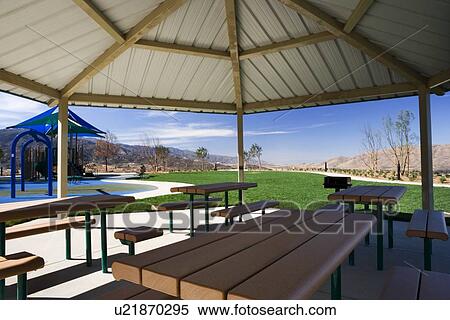 Stock Photography - Contemporary picnic pavilion at park. Fotosearch
