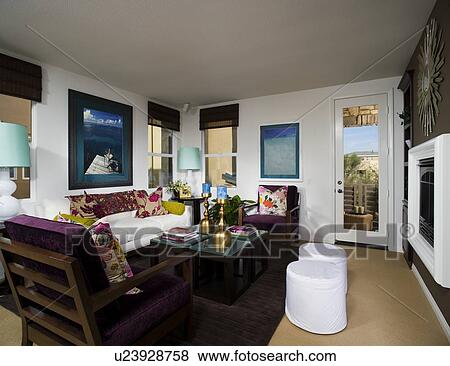 Stock Photo - Cozy Colorful Contemporary Living Room. Fotosearch