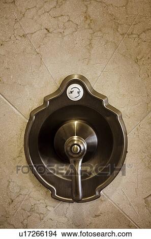 Detail brushed nickel shower faucet View Large Photo Image Picture - Detail brushed nickel shower faucet. Fotosearch