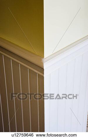 Stock Photograph - Detail corner of wall with wainscoting. Fotosearch
