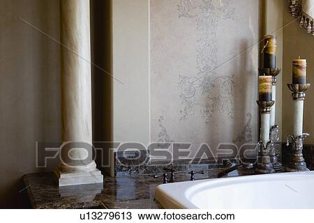 Detail in Bathroom with Column, Candles and Edge of Bathtub View Large Photo Image Stock Image - Detail in Bathroom with Column, Candles and Edge of Bathtub. Fotosearch