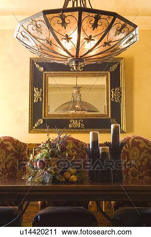 Detail of Chandelier Above Table with Mirror in Background View Large Photo Image Stock Image - Detail of Chandelier Above Table with Mirror in Background . Fotosearch