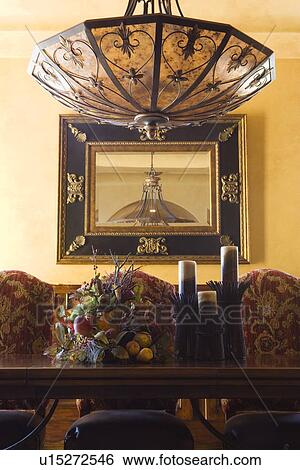 Detail of Chandelier Above Table with Mirror in Background View Large Photo Image Stock Photograph - Detail of Chandelier Above Table with Mirror in Background . Fotosearch