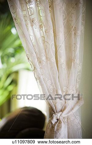 Stock Photo - Detail sheer drapes with embroidery. Fotosearch