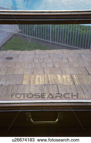 Stock Image - Detail single hung window with handle. Fotosearch