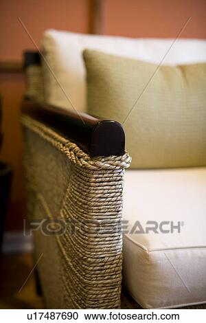 Detail wooden raffia armchair with cushions View Large Photo Image Stock Image - Detail wooden raffia armchair with cushions. Fotosearch