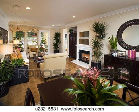Dining room and living room of traditional home View Large Photo Image Stock Image - Dining room and living room of traditional home. Fotosearch