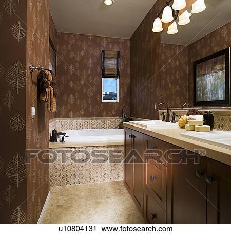 Elegant Bathroom with Leaf Wallpaper View Large Photo Image Stock Image - Elegant Bathroom with Leaf Wallpaper. Fotosearch