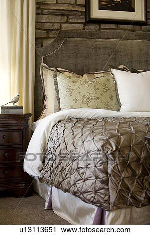 Elegant bed with velvet headboard View Large Photo Image Stock Image - Elegant bed with velvet headboard. Fotosearch