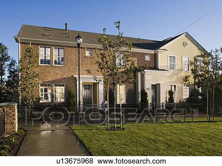 Exterior brick colonial home View Large Photo Image Stock Photo - Exterior brick colonial home. Fotosearch