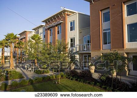 Stock Photo - Exterior facade contemporary loft style homes. Fotosearch
