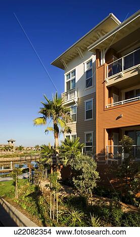 Exterior of contemporary loft style condos View Large Photo Image Picture - Exterior of contemporary loft style condos. Fotosearch